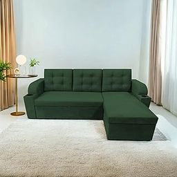 Casaliving Grance RHS 4 Seater Corner Sofa Cum Bed for Living Room (Green Fabric) Premium Fabric Sofa-image-31