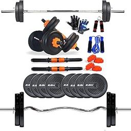 WATSON Premium Home Gym Set for Men & Women, Home Gym Combo with Rubber Weight Plates, 25mm 3Ft Curl bar, 3Ft Straight Bar, Hard PVC Dumbbell Rods, Gripper, Skipping Rope & Gym Gloves (20 KG Combo)-22