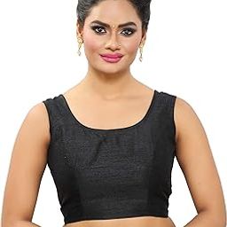 Womens Poly Raw Silk Sleeveless Stitched Saree Blouse-image-20