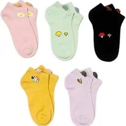 Women Ankle Length Cotton Socks (Pack of 5), Multicolour-56