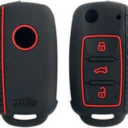 Keycare® Silicone Key Cover Compatible for for Polo, Vento, Jetta, Ameo 3 Button Flip Key (Black)-3