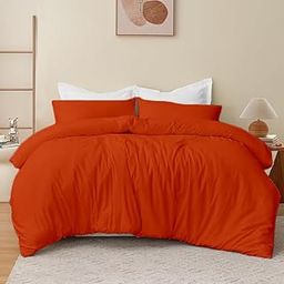 KANCHI DÉCOR Duvet Cover 3 Pieces Set 100% Brushed Microfiber with Zipper Closure Duvet Cover (91X101 Inches) and 2 Pillow Cover (18X28 Inches) - Double Bed/Orange-image-53