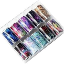 Feelhigh 10 Rolls Light Colors Marble Design Foil Nail Art Polish Stickers Strips Set Marble Design Nail Transfer Decals Tips Manicure Decoration-image-89