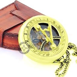 1 Marine Nautical Brass Compass Push Button Compass Pocket 3 in with Leather Box-picture-8