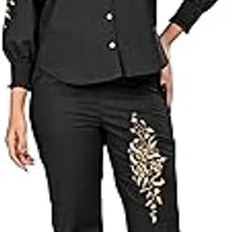 inaaya jaipur Women's Cotton, Embroidered Solid, Shirt Collar, 3/4 Sleeves, Co-Ord Set(Top with Bottom)-picture-3