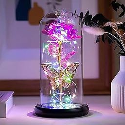 SANBHAV Enchanted LED Rose with Butterfly Glass Dome, Illuminated Eternal Flower Display, Romantic Gift for Special Occasions-image-12