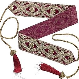 Women's Ranii (Pink) Color Velvet Kamarband (Bridal Belt) with Golden Embroidery And Handmade Heavy Glue Stone Kundan(Adjustable) width 6.1cm /Waist Hip Belt/Lehnga Belts/saree belt-image-23