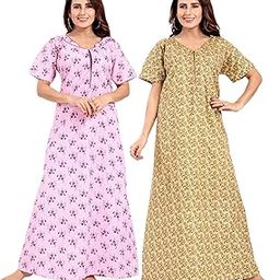 Mix Cotton Nighty Combo with Zip on Neck| Cotton Nighty Combo for Women|Nighty for Women Cotton|Maxi Dress for Women|Cotton Maxi|Nighties for Women Cotton| Gown for Women Night Wear|2 pcs Pack-image-68