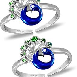 MJ Exuberant Colourful Peacock Design Toe Rings in Pure 92.5 Sterling Silver for Women | Chandi bichiya | With Certificate of Authenticity |-image-39