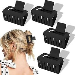 4 Pack Black Hair Clips for Thin 2" Matte Small Claw Thick Cute Women Square All-Black Medium Girls, Rectangle Thin/Medium Hair, Jaw Nonslip (Black) Elegant Geometry Shark Claws Vintage Clip Ponytail Hairpin Crab Barrette For Headwear Accessories remind hair big hairpin korean style crab claws sweets accessories korea jewelry barrette-25