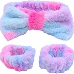 3 Pack Soft Spa Headband and Wristbands for Washing Face Set Tie Dye Makeup Headband and Wrist Towels Fuzzy Skincare Sleepover Party Supplies-image-62
