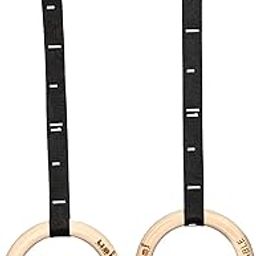 USI UNIVERSAL Wood Gymnastics Rings With Cam Buckle Straps, War Wooden Gym Ring, Ring Diameter 6.7", Adjustable Strap 4.57m-19