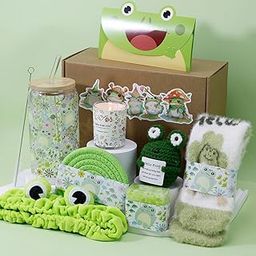 WIDEAL Positive Funny Gifts for Women Gifts for Coworker Girlfriend Gifts for Women with 16oz Tin Glass Candle Hairband Positive Cute Plush Frog Handmade-image-62