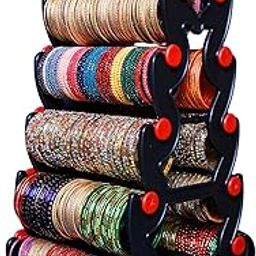 BEUWFEL 5 Step Plastic Bangle Stand With 10 Rods (Black With Red) | Storage Organizer and Display Rack for Wardrobe-26