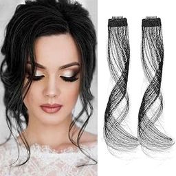 FEORA 2 Pcs Side Bang Clip in Bangs Side Covers Wave Fringe Bangs Hair Extensions for Women black Girls Front Side Bangs for Women Hair patch for women Hair topper (Natural Black)-24