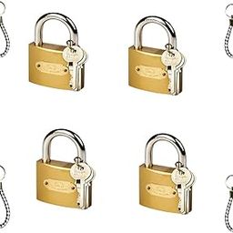 SAI PRASEEDA 38 MM Rectangular Gold Color Locks_ Pack of 4_Metal Body_3 Keys and 1 Key Chain with Each Lock_Locks for Doors_Gates_Shelves_Luggage Bags LK 8-32
