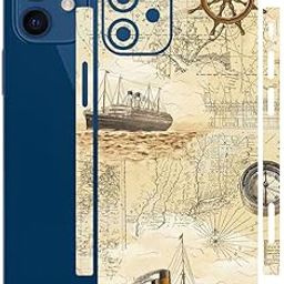AtOdds - Compatible for iPhone 12 Mini - Mobile Back Skin Sticker Wrap - Lamination - Rear Screen Guard Protector (Coverage - Back+Camera+Sides) (Design - Pirate Map)-picture-18
