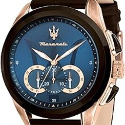 Traguardo Mens Quartz Chronograp Round Blue Dial Brown Leather Band Luxury Watches - for Men-image-42