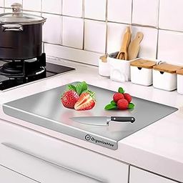 OrganizeMee Premium (35.8 cm x30cm) Stainless Steel Chopping Board | Steel Kitchen countertop for Cutting, Vegetable Chopper, for Meat & Veggies Items, Chopping Board Steel pad (Medium Platform)-image-15