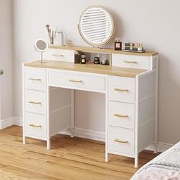 Amazon Brand - Umi Modern Vanity Dressing Table, Study Table, Computer Desk with 9 Fabric Drawers Open Shelves Multipurpose Table Storage Organizer for Living Room Bedroom Office 120x40x90cm (White)-17