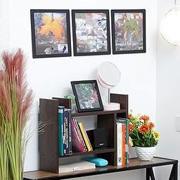Livzing Wooden Adjustable Tabletop Bookcase - Modern Wood Bookshelf for Home Decor - Book Storage Cabinet - Books Holder - Desktop Bookshelf Organizer - Space Saving Design(Mahogany Brown)-image-0