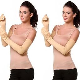 Cotson Women's Cotton Full Hand Gloves for Sun Protection Bike Riding (Beige, Free Size) -2 Pairs-image-50