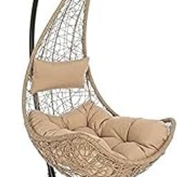 UNIFORT Rattan Single Seater Slide Jhula/Swing Chair with Stand and Cushion for Adults Balcony L Shape|| Balcony|| Patio|| Indoor|| Porch|| Yard|| Outdoor Furniture (Beige)-image-30