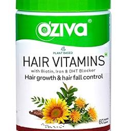 OZiva Hair Vitamin Capsules for Hair Growth & Hair Fall Control,100% Natural with Biotin, Iron, DHT Blocker & Vitamin E,Clinically Proven Hair Growth Supplements for Women & Men,60 capsules-28
