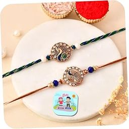 Rakhi for Brother, Rakhi Set of 2 for Brother Boy Men, Designer Peacock Design rakhi, Rakshabandhan Set for brother, Thread Raksha Sutra for Bhai, Tillak Set Best Wishes Card Magnet Gift-image-16