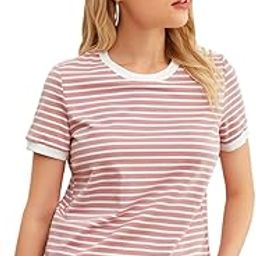 Stripe Printed Short Sleeve Regular Fit Top for Women-image-93