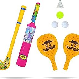 PRAPTI MART Super Plastic Sports Combo Set Cricket Bat Ball Tennis Racket & Hockey Sticks for Kids | Indoor Outdoor Toys | Activity Learning Toy | Age 2+ | 3 Pcs Combo | P/Y/Y-image-29