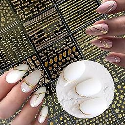 iBuddy Gold Nail Stickers for Nail Art - 30 Sheets Gold Nails Stickers 3D Self Adhesive Nails Decals Sticker Manicure - 100+ Designs-18