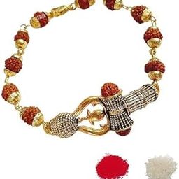 Traditional Rudraksha Bracelet with Gold-Toned Clasp, Red and Gold Beads, Religious Jewellery-image-98