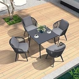 OUTAREA 5 Piece Patio Rope Table with 4 Chairs, Furniture Braid and Rope Sets for Outdoor, Indoor Weatherproof Lounge, Garden, Balcony Table and Chair Kit(Color : Black_Grey- 4+1)-18