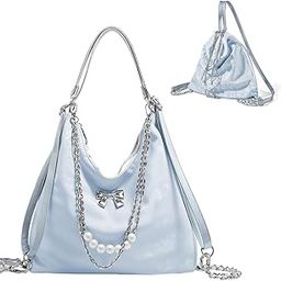 Tote Bag for Women PU Hobo Bag Chic Bow Charm Chain Shoulder Bag Convertible Shoulder Bag Backpack Fashion Casual Hobo Bag-image-73