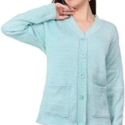 Women's Woolen V-Neck Buttoned Full Sleeve Cardigan Self Design Soft Wool Fabric Winter Wear Pure Wool Sweater Fully Warm, Front Pockets Cardigan-image-65