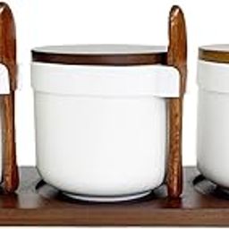 3Pcs Ceramic Spice Jars Porcelain Condiment Jars Set for Counter Salt Pepper White-26