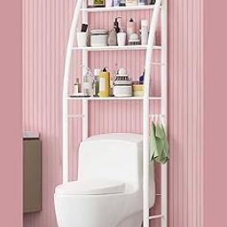 Lukzer 3 Layer Over The Toilet Storage Rack Metal Bathroom Shelf Space Saving Organizer for Laundry Room Wash Basin Floor Stand (White/166 x65x 25cm)-image-2