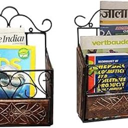 Search4Merch Wooden & Wrought Iron Magzine Rack |Wall Hanging | Magazine and News Paper Holder | Pack of 2 | (Single Shelf)-image-54