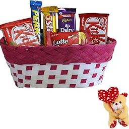 SFU E Com Loaded Delcious Chocolate Basket | Valentine Heart Teddy Bear With Chocolate Combo | Valentine Chocolate Hamper | 018-98