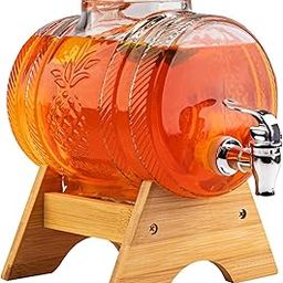 5 Litre Glass Iced Drink Dispenser with Spout & Tap, Lid & Wooden Stand Cold Beverage Dispenser for Beer, Water, Cocktails, Detox Drinks & More, Perfect for Parties & Events (WA-06)-3