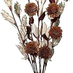 Bunch of Artificial Dried Flower Arrangement,Without Pot, Brown Dahlia with White Solapit Stems, Handmade Decorative Bunch-image-55