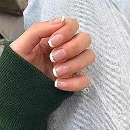 Fancy Set of 24 Artificial Reusable Nails in French Manicure Style With Glue-17