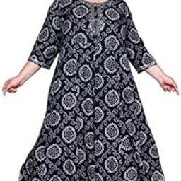 Women Printed Cotton Blend Plus Size Front Slit Gown Black-image-6