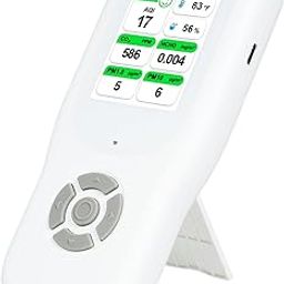 Mulcort Air Quality Monitor Indoor, Handheld Air Quality Detector with Stand, Real-Time Air Meter Test AQI, PM1.0, PM2.5, PM10, CO2, TVOC, HCHO, Temperature and Humidity with Alert -White-8