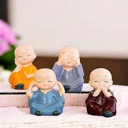 ascension Resin Buddha Monk Statues, Small, Multicolour, Set of 4 Buddha Figurine Good Luck Sculpture Decoration for Indoor Outdoor Garden car Dashboard Porch Yard Art Decor-23