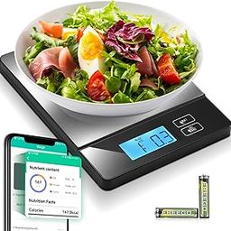 URAMAZ Smart Food Scale for Weight Loss, Stainless Steel Kitchen Scales Digital Weight Grams and Ounces with Nutrition Analysis App, Food Weight Scale for Calorie, Baking, Diet, Meal Prep 0.1oz / 11lb-18