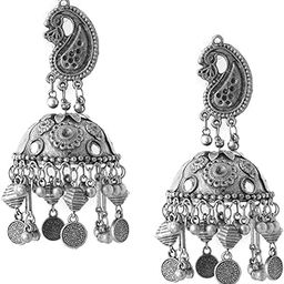 Earrings for Women and Girls Traditional Silver Oxidised Jhumka Earrings | German Silver Big Jhumki Earrings | Birthday Gift For girls and women Anniversary Gift for Wife-image-32