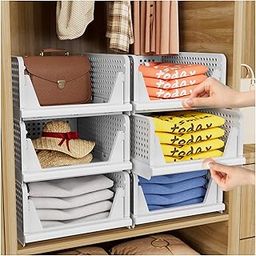 Panchhi Store Foldable Wardrobe Organizer for Clothes – Stackable Plastic Shelf Box for Shirt, T-Shirt, Jeans – Cupboard Storage Solution Cupboard Organizer for Clothes Pack of 6-30