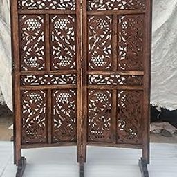WoodCraftia Wooden Room Divider Partition – 5 FT Folding Privacy Screen with SS Design Cutout – Decorative Freestanding Panel for Home, Office & Studio – Brown (2 Panel with Stand)-image-22